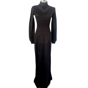 Vtg 70s Goldwaters Metallic Knit Maxi Dress 8
